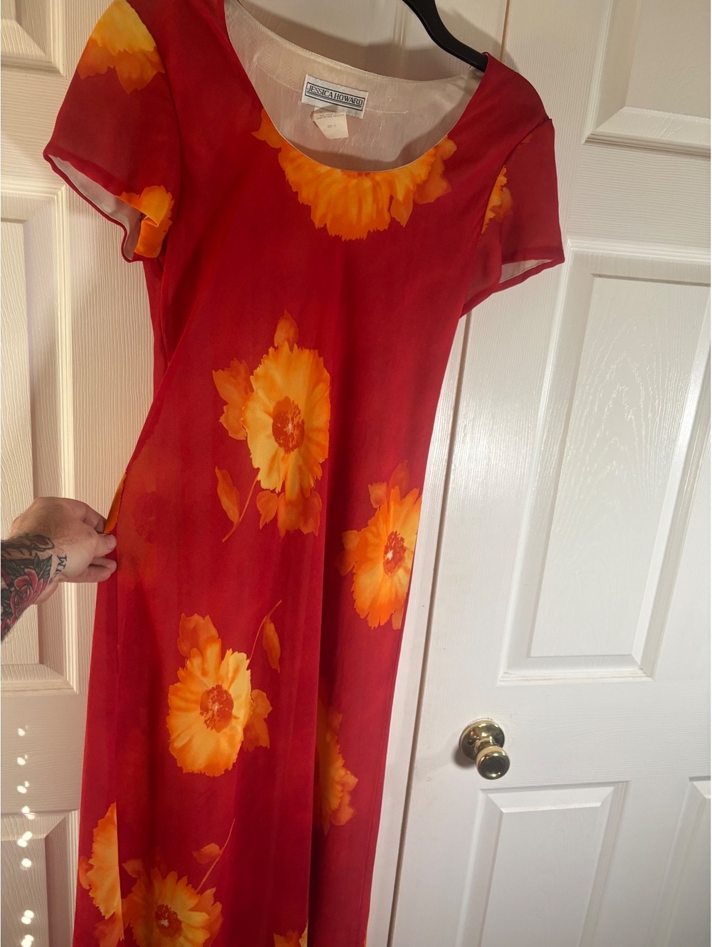 Jessica Howard Red and Orange Floral Maxi Dress Size 12